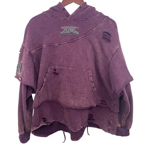Purple Maroon Hoodie Sweatshirt Skater Distressed Y2K Grunge Large Indie - Picture 1 of 10